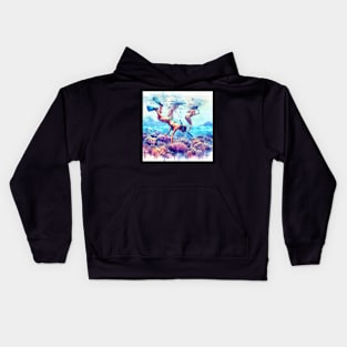 Artistic illustration of a beach scene from underwater Kids Hoodie